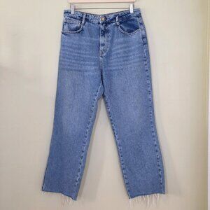 Zara Jeans Womens 12 Blue Straight Leg Cotton Boho Hippie Raw Hem Preppy Denim